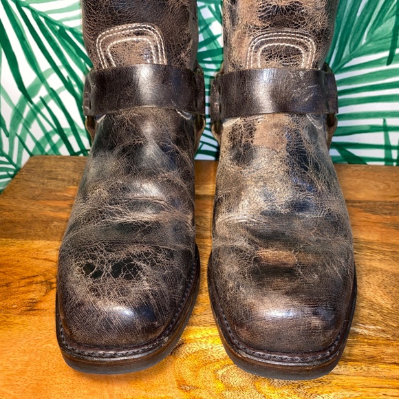 Frye Distressed Brown Leather Harness Motorcycle Boots Men’s 10 M USA - Picture 4 of 13